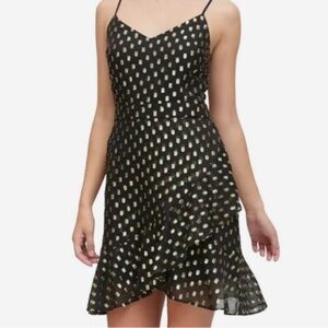 Banana Republic Metallic Strappy Ruffle Dress Gold Black 4
